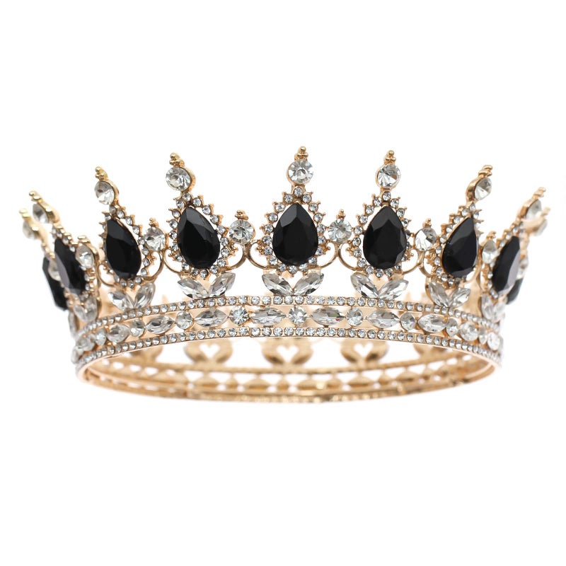 FORSEVEN Queen Crown Rhinestone Wedding Crowns and Tiaras for Women Costume Party Hair Accessories Princess Birthday Crown Crystal Bridal Crown GoldBlack